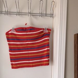 soft, multi-colored, strapless cropped top